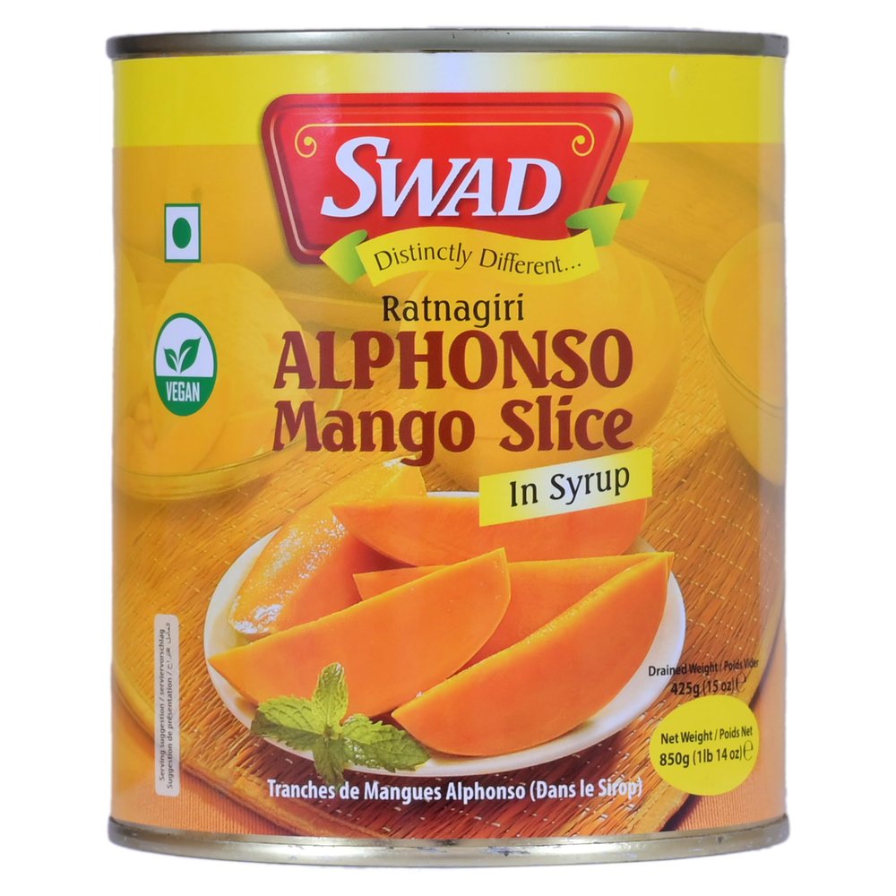 SWAD Alphonso Mango Slice with Syrup 850g | No Added Preservatives | Export Quality Happus Aam | Ratnagiri Alphonso Mango Slices with Syrup 850g (Pack of 3)