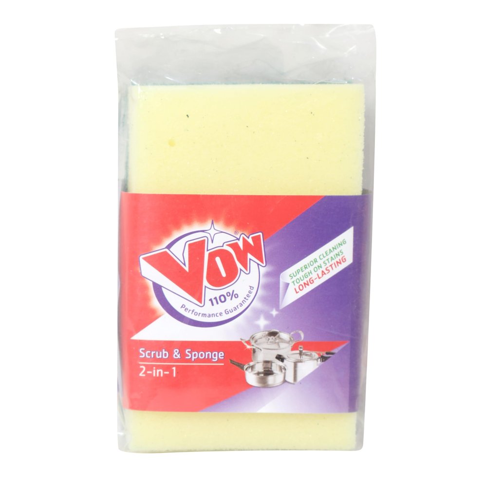 Vow 2 in 1 Scouring Pad Sponge, 6.2 cmm X 10 cm, Yellow & Green