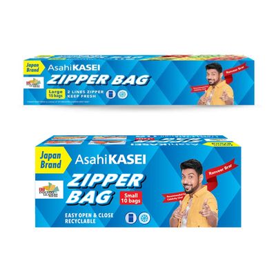 Asahi Kasei Zipper Bag |Large 15 Bags | Small 10 Bags |100% Leak-Proof | Double Zipper Lock | Reusable & Washable | Keeps Food Fresh | Japan's No 1 Brand