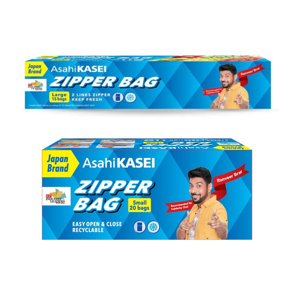 Asahi Kasei Zipper Bag (Pack of 2)(Large & Small) | Japans Brand | 100% Leak-Proof | Double Zipper Lock | Reusable & Washable | Keeps Food Fresh | Store Vegetables & Meat | Refrigerator Safe