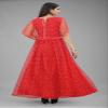 3Buddy Fashion Women's Fit and Flare Maxi Net and Silk Semi-Stitched Gown (Red-Seagreen) view 2