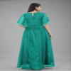 3Buddy Fashion Women's Fit and Flare Maxi Net and Silk Semi-Stitched Gown (Red-Seagreen) view 3