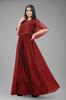 3Buddy Fashion Women's Fit and Flare Maxi Net and Silk Semi-Stitched Gown (Maroon-Seagreen) view 4