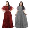 3Buddy Fashion Women's Fit and Flare Maxi Net and Silk Semi-Stitched Gown (Maroon-Grey) view 1