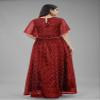 3Buddy Fashion Women's Fit and Flare Maxi Net and Silk Semi-Stitched Gown (Maroon-Grey) view 2