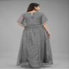 3Buddy Fashion Women's Fit and Flare Maxi Net and Silk Semi-Stitched Gown (Maroon-Grey) view 3