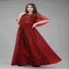 3Buddy Fashion Women's Fit and Flare Maxi Net and Silk Semi-Stitched Gown (Maroon-Grey) view 4