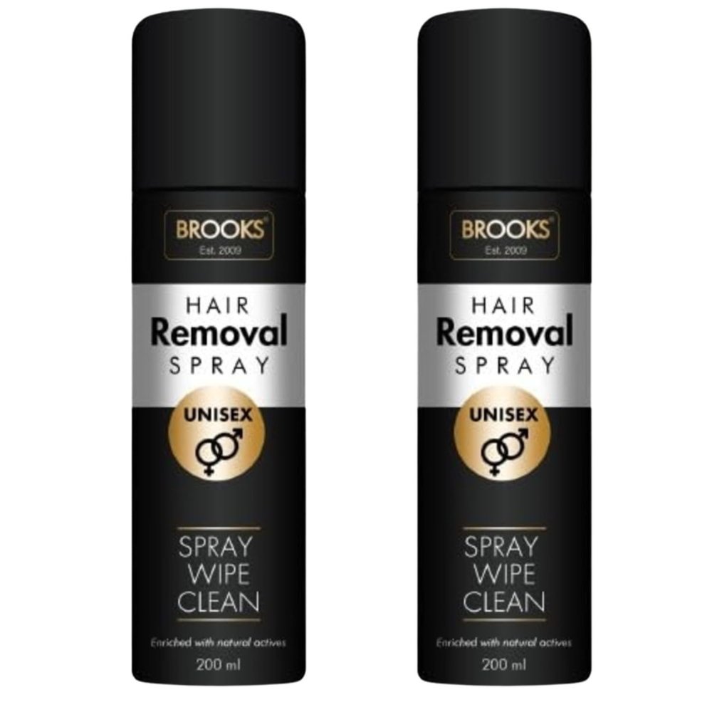 Brooks Hair Removal Spray 200Ml | Painless Body Hair Removal spray For Chest, Back, Legs & Under Arms | Derma Approved | Skin Safe | Unisex | 200 ml | Pack Of 2