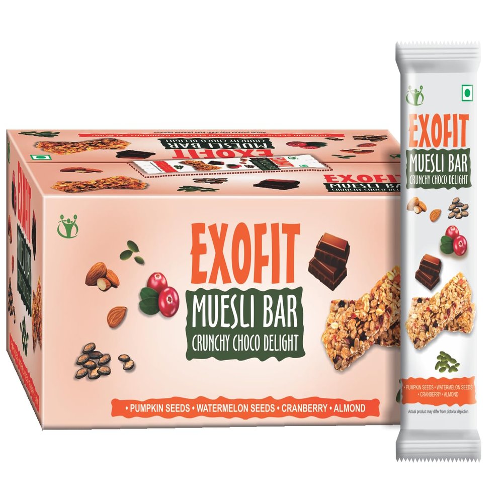 Exofit Muesli Bar l Crunchy Choco Delight bar 210g Box, Pack of 6 Bars (35g x 6) l High Energy & Nutrition Bars | 6g Protein & 6g Fiber Bars