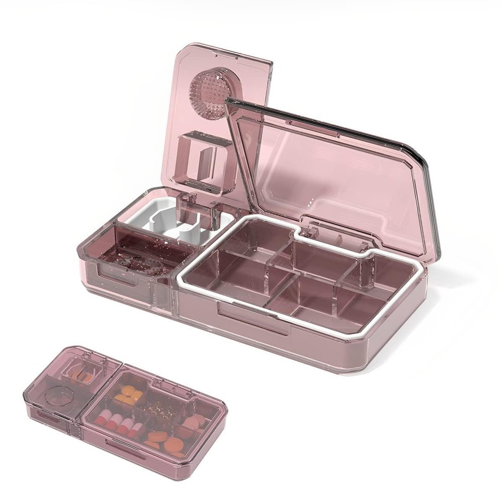 ORIGINAL MART Multi-Pill Dispenser - 3-in-1 Personal Vitamin and Pill Cutter, Travel Size Medicine Chopper for Men and Women, Removable Multi-Purpose Pill Storage