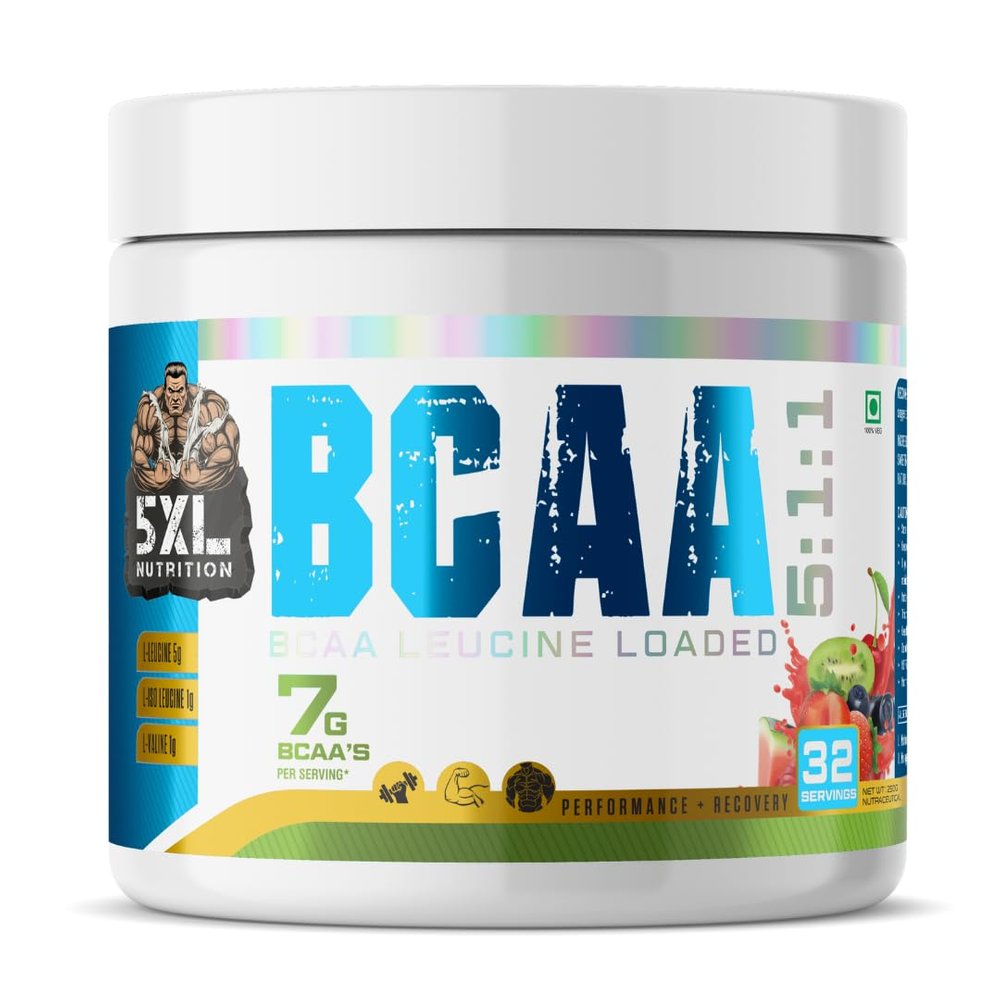 The 5xl Nutrition BCAA 5:1:1 with L-Leucine helps to improve Performance & Muscle Recovery | No Added Sugar | 32 servings, 250 gm (Litchi)