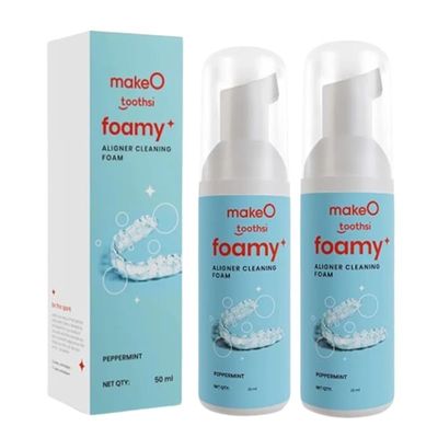 Toothsi Foamy Aligner Cleaning Foam | Peppermint Flavor | Antibacterial Formula - Dentures, Retainers & Aligners | Odour-Free | Oral Foam for Retainer Cleaner | Easy & Portable | Pack of 2 (50ml each)