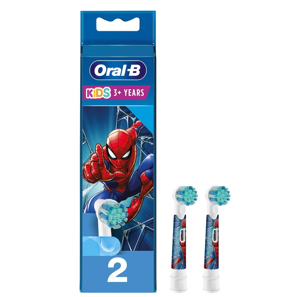 Oral-B ORIGINAL Kids Rechargeable Electric Toothbrush Soft Replacement Brush Heads [10X POWERFUL THAN COMPATIBLE PRODUCTS],Spider Man, 2 Refills, Deep clean between teeth