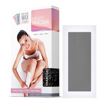 Hilary Rhoda Easy To Use Wax Strips | Gel Wax Hair Removal | Full Body Wax Strips for Arms,Legs & Body | Salon Like Results at Home Wax Strips | With 2 Finish Wipes | 20 Strips (Charcoal - Shade 01)