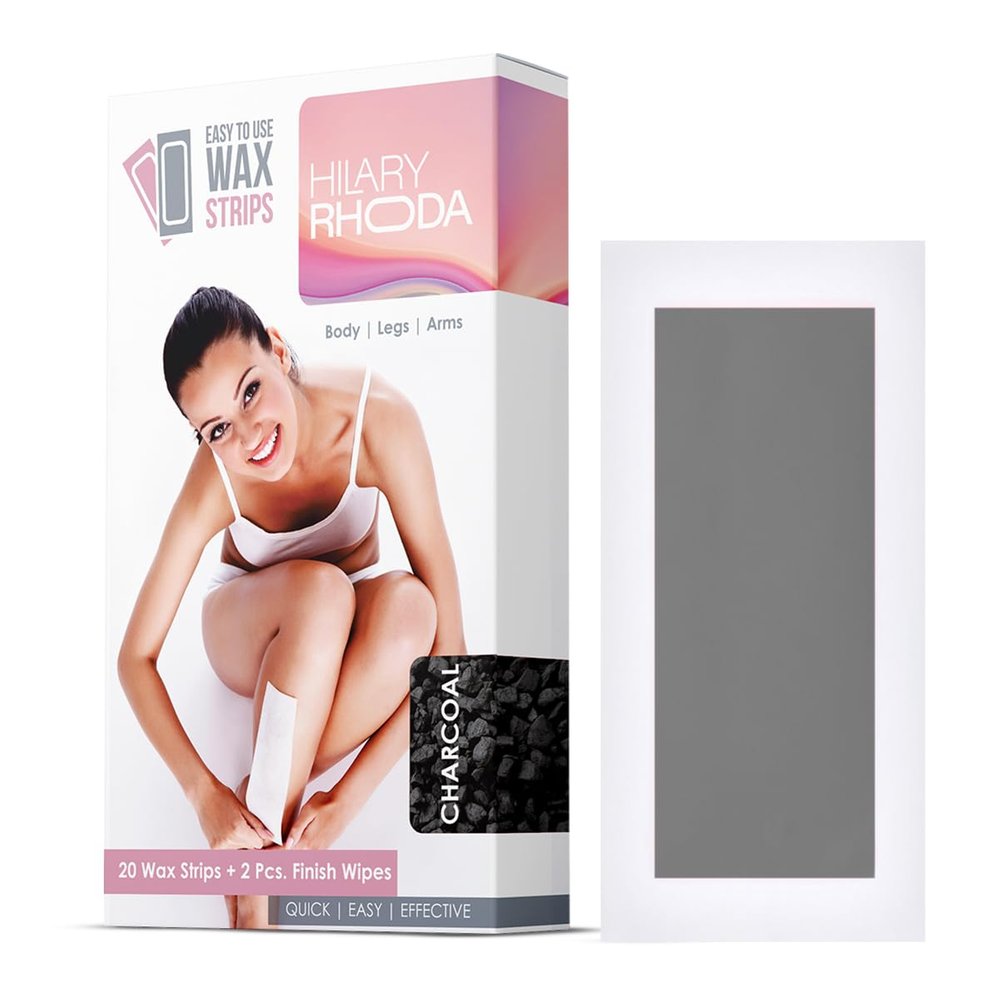 Hilary Rhoda Easy To Use Wax Strips | Gel Wax Hair Removal | Full Body Wax Strips for Arms,Legs & Body | Salon Like Results at Home Wax Strips | With 2 Finish Wipes | 20 Strips (Charcoal - Shade 01)