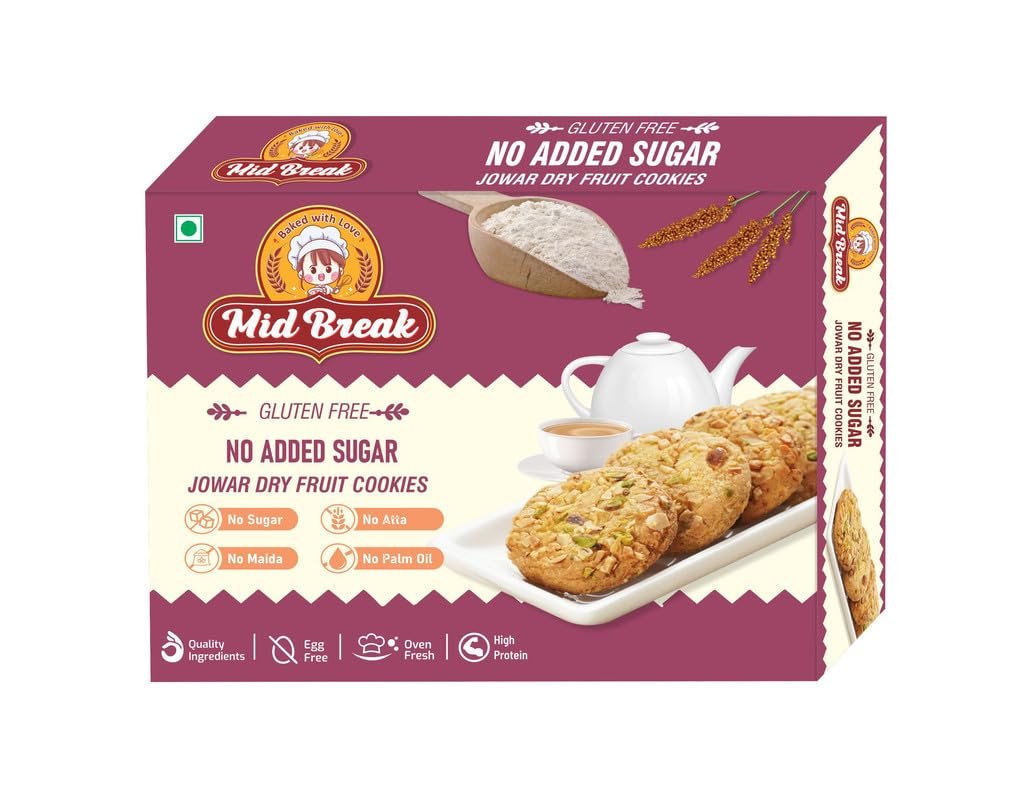 Midbreak Premium Jowar Millet & Dry Fruit Cookies - 200gm (Pack Of 1) | Gluten-Free Healthy Biscuits With No Added Sugar | High in Fiber & Diabetic-Friendly | With Goodness Of Dry Fruits