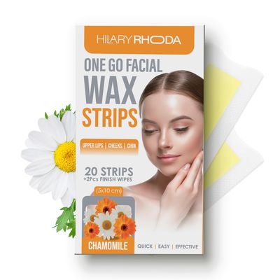 Hilary Rhoda Women One Go Facial Wax Strips | Chamomile Extract | Ready-to-Use for Upper Lip, Chin & Cheeks | Hair Removal Strips with 2 Wipes | Painless, Quick & Gentle Waxing | 20 Strips