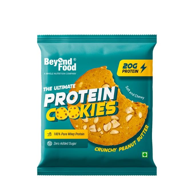 Beyond Food Whey Protein Cookies (Pack of 6) | 20g Protein Each | Crunchy Peanut Butter | Zero Added Sugar, Gluten-Free | No Maida, No preservatives | Healthy Biscuits for Adults & Kids