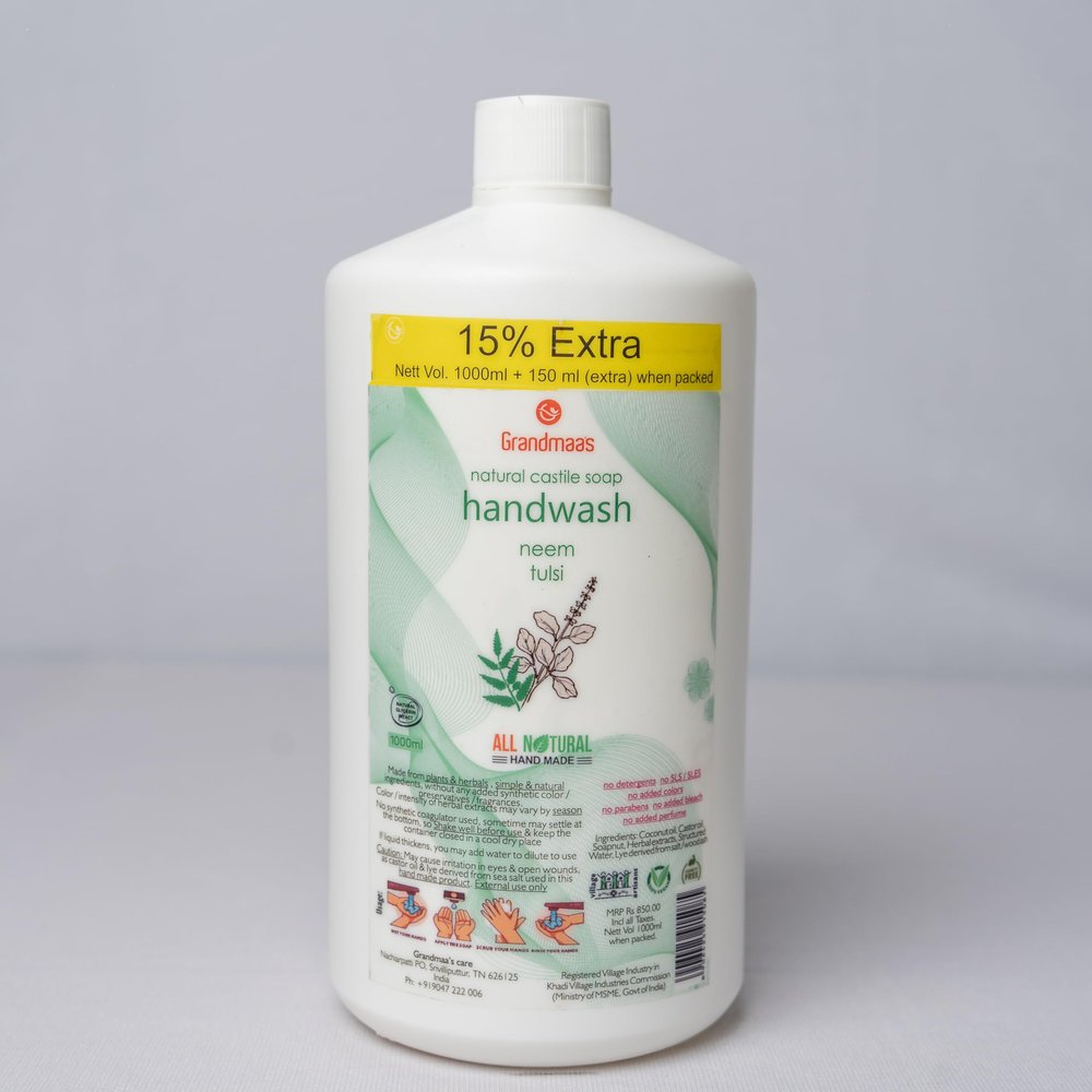 Grandmaas All Natural Handmade Hand wash - Neem Basil Lemon Hand Washing Liquid - Sulphate & Paraben Free Handwash Refill - Foaming Handwash - Hand Soap with Handwash Pump (1000ml)