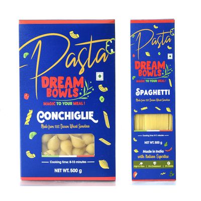 DREAM BOWLS | PASTA SPAGHETTI AND CONCHIGLIE COMBO | 100% Durum Wheat | No Maida | No Preservative | Pack of 2 | 500g each