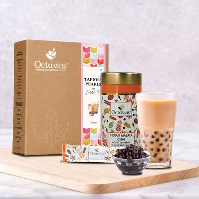 Octavius|Bubble Chai Tea Tapioca Pearls With Masala Chai Premix 10 Sachets & 10 Straw|Bubble Tea, Tapioca Pearls For Bubble Tea, Boba Drink, Bubble Tea Straws, Boba Tea,600 Grams