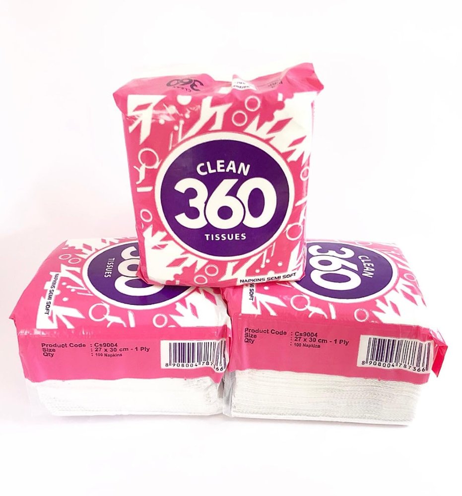 Clean 360 Tissue Paper Napkins 27x30cm, 100 Count, Pack of 20 by GILD ENTERPRISES. (SEMI-SOFT)