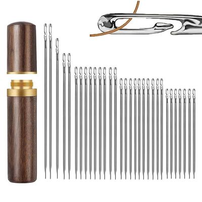 VRAJ 30pcs Quilting Needle Self-Threading Quilting Needle with Wooden Needle Case Long Quilting Needle of Various Sizes Easy Self-Threading Quilting Needle for Quilting, Embroidery, Hand Sewing