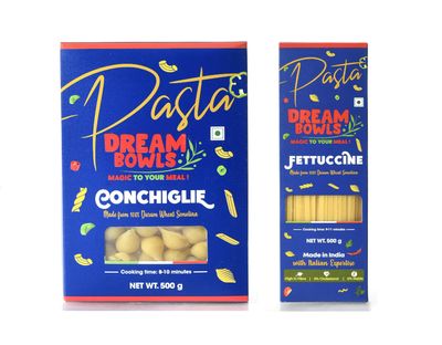DREAM BOWLS | PASTA CONCHIGLIE AND FETTUCCINE COMBO | 100% Durum Wheat | No Maida | No Preservative | Pack of 2 | 500g each