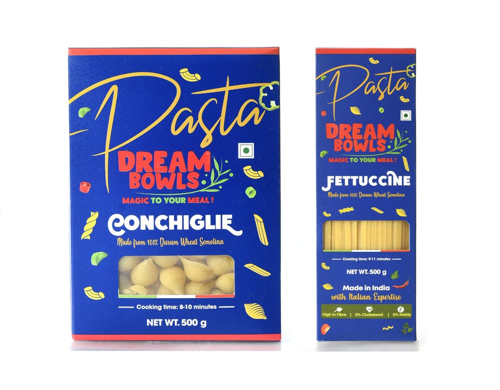 DREAM BOWLS | PASTA CONCHIGLIE AND FETTUCCINE COMBO | 100% Durum Wheat | No Maida | No Preservative | Pack of 2 | 500g each