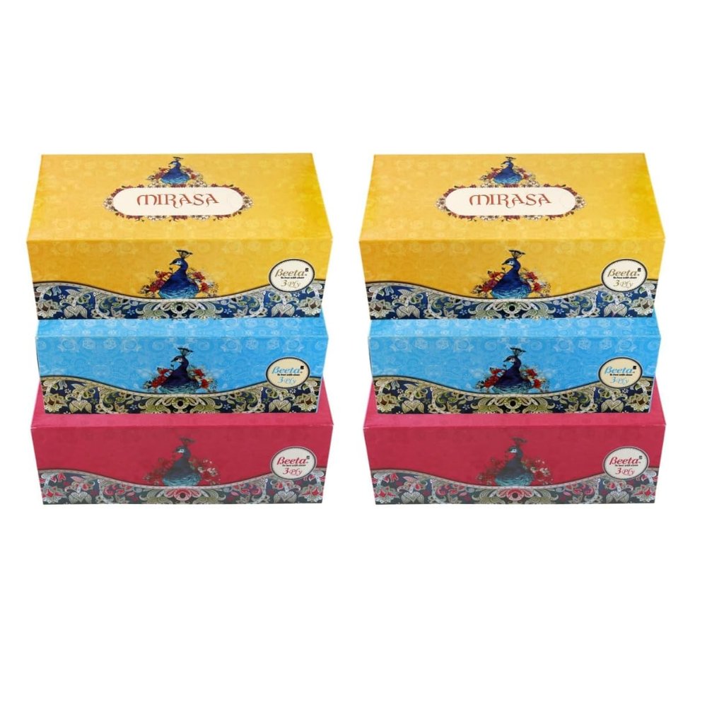 Beeta Mirasa Facial Tissue Box Premium - 3ply, 100 Pulls 3 Boxes in 1 Pack - (Pack of 2) Soft and Highly Absorbent 100% Natural Cellulose Fiber