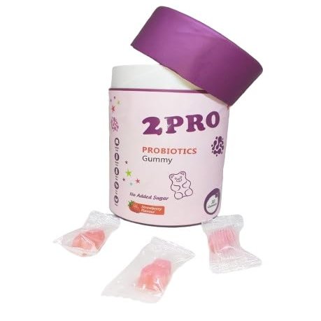 2Pro Probiotics Gummies Strawberry Flavour Pack of 1 | Prebiotic & Probiotic Supplement | No Added Sugar | Digestive Support | Gut Health | 30 Chewable Gummies for Kids & Adults