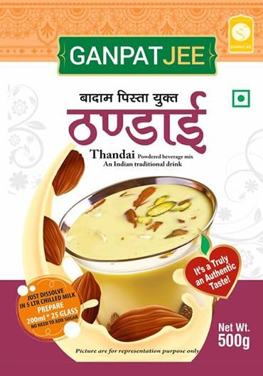 Ganpatjee Badam Pista Thandai Powder 500G | Badam Pista Elaichi | Complete Pack for 5L Milk | Nothing To Add