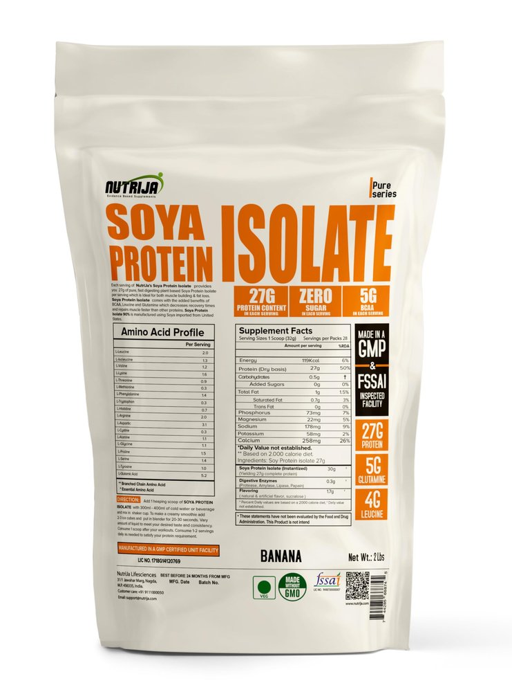 NutriJa Soya Protein Isolate 90% with Added Digestive Enzymes for Optimal Absorption | Vegan Plant Based Protein Powder | Non-GMO -28 Serving 2Lbs (Banana)