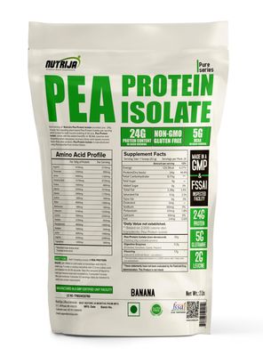 NutriJa Pea Protein Isolate 85% with added Digestive Enzymes 100% Vegan & Plant-Based, BCAAs, Amino Acid, Non-GMO 28 Servings (2 Lbs (Banana))