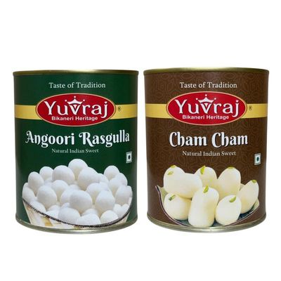 Yuvraj Angoori Rasgulla & kesar Cham Cham sweets combo 1 kg x 2 tin pack