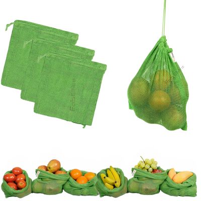 Fab Ellite Cotton Vegetable Bags Pack of 3 | Green Reusable & Washable Muslin Cloth Produce Bag's | Fridge Storage Pouches for Fruits & Sabji | Eco-Friendly Refrigerator Bag with Drawstrings