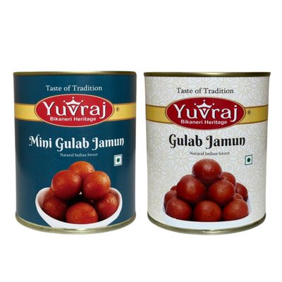 Yuvraj Mini Gulab Jamun & Gulab jamun sweets 1 kg x 2 tin Pack