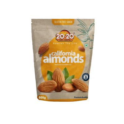 20-20 Dry Fruits California Almond 500 g |100% Natural,Dried Badam Giri | High in Fiber & Boost Immunity | Gluten Free & Zero Cholesterol