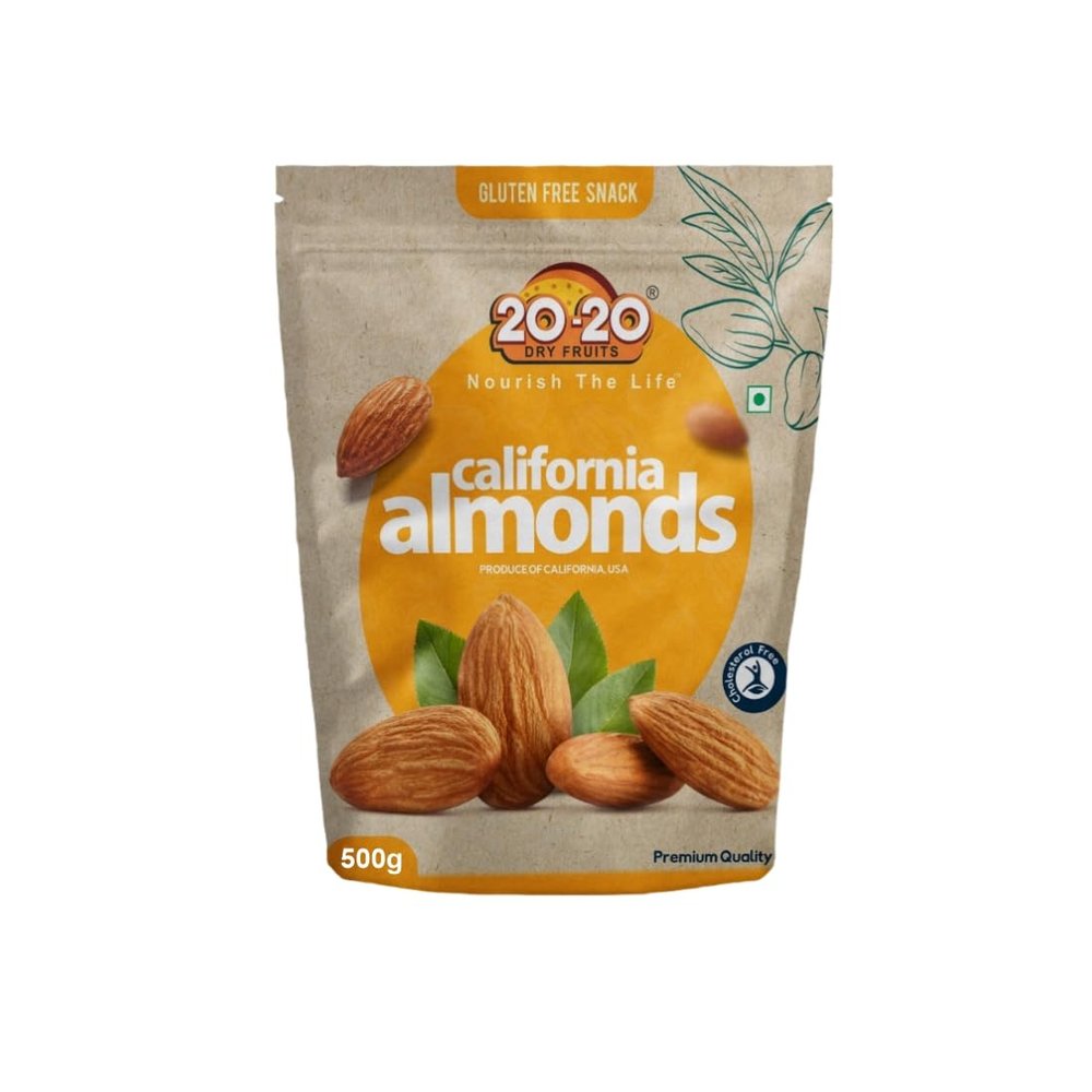 20-20 Dry Fruits California Almond 500 g |100% Natural,Dried Badam Giri | High in Fiber & Boost Immunity | Gluten Free & Zero Cholesterol