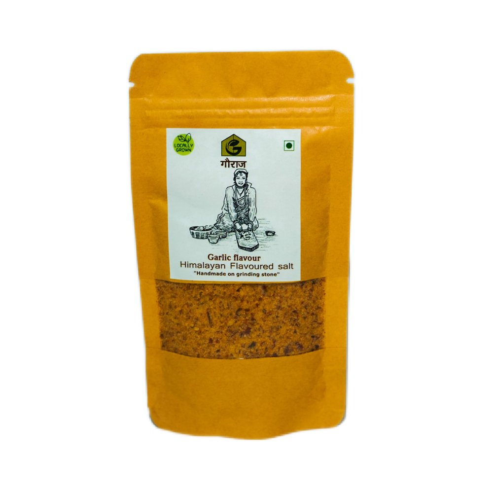 Gauraaj Handgrounded Garlic Himalayan Flavored Salt - 100g | Organic Pahadi Namak Seasoning | Pisyu Loon Seasoning Mix for Popcorn, Salad, Raita, Snacks | No Preservatives & Chemicals (Pack of 1)