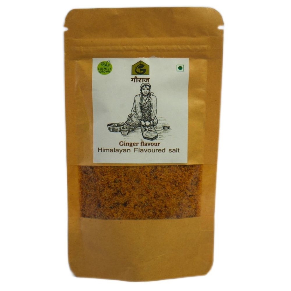 Gauraaj Handgrounded Ginger Flavored Salt - 100g | Organic Himalayan Pahadi Pisyu Loon Seasoning/Namak | No Preservatives & Chemical Free | Mineral Rich & Sourced from Uttarakhand