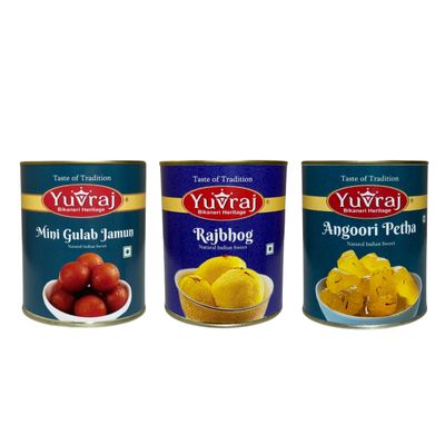 Yuvraj Mini Gulab Jamun,Rajbhog and Angoori Petha 1 kg x 3 pack