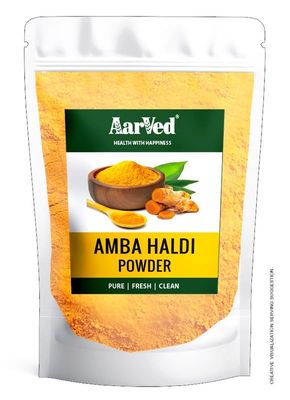 AarVed Pure & Natural Amba Haldi Powder for Glowing Skin - Mango Ginger (Wild Turmeric) Helps Digestion & Boosts Immunity - Anti-Inflammatory, Anti-Oxidant - Use as Face, Hair Pack or Herbal Drink