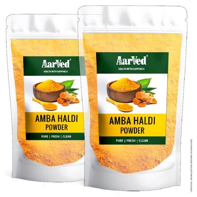 AarVed Pure & Natural Amba Haldi Powder for Glowing Skin - Mango Ginger (Wild Turmeric) Helps Digestion & Boosts Immunity - Anti-Inflammatory, Anti-Oxidant - Use as Face, Hair Pack or Herbal Drink