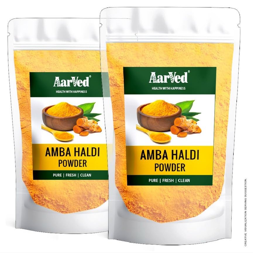 AarVed Pure & Natural Amba Haldi Powder for Glowing Skin - Mango Ginger (Wild Turmeric) Helps Digestion & Boosts Immunity - Anti-Inflammatory, Anti-Oxidant - Use as Face, Hair Pack or Herbal Drink
