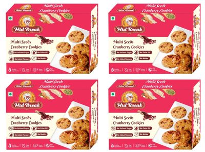 Midbreak Multi Seeds Cranberry Oats Cookies - Gluten-Free, No Refined Sugar, Made with Sorghum, Almond, and Oats Flour - Healthy, Nutritious, and Delicious | Pack of 4 | 800g