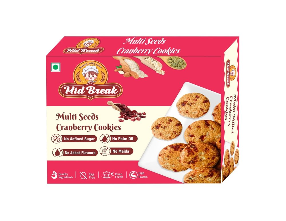 Midbreak Millet Biscuits - Multi Seeds Cranberry Oats Cookies - Gluten-Free, No Refined Sugar, Made with Sorghum, Almond, and Oats Flour - Healthy, Nutritious, and Delicious | Pack of 1 | 200g