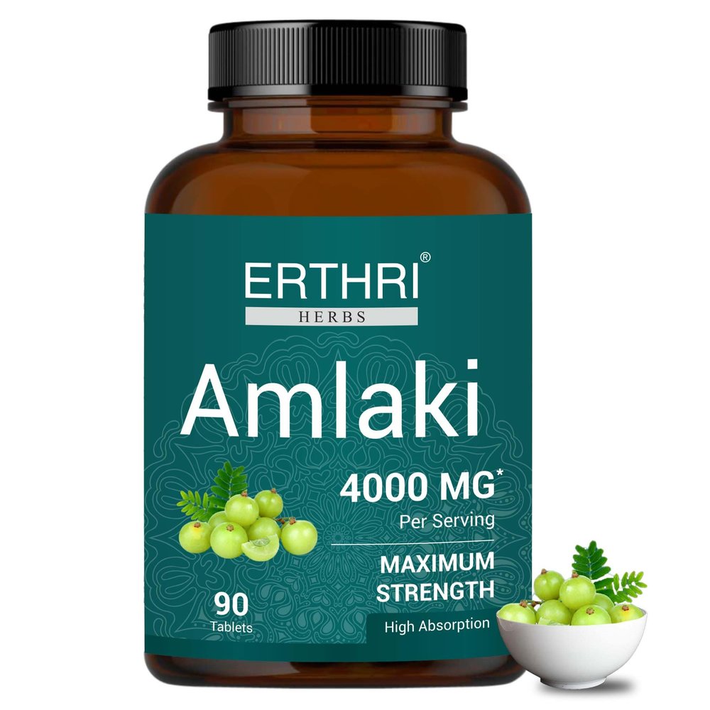 ERTHRI Amalaki Tablet - 4000mg, 90 tablets | Natural Health Booster for Enhanced Hair, Skin, Digestive Health, Metabolism Support | Rich In Vitamin C | Boosts Immunity|