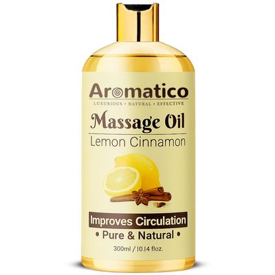 AROMATICO Lemon Cinnamon Massage Oil. Romantic Oil for Passionate Evenings - 300ml. Intimate Full Body Massage Oil for Couples. Non-sticky, Made of Only Natural Ingredients