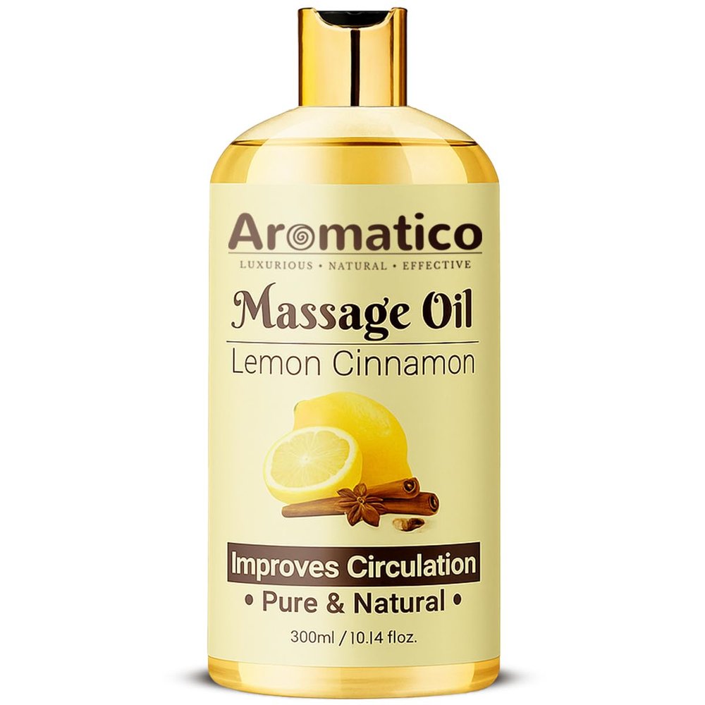 AROMATICO Lemon Cinnamon Massage Oil. Romantic Oil for Passionate Evenings - 300ml. Intimate Full Body Massage Oil for Couples. Non-sticky, Made of Only Natural Ingredients
